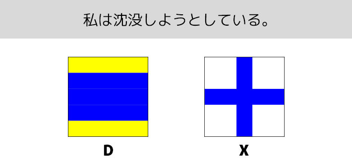 「D」+「X」で『私は沈没しようとしている』という意味を表す、二字の国際信号旗のデザインイメージ画像